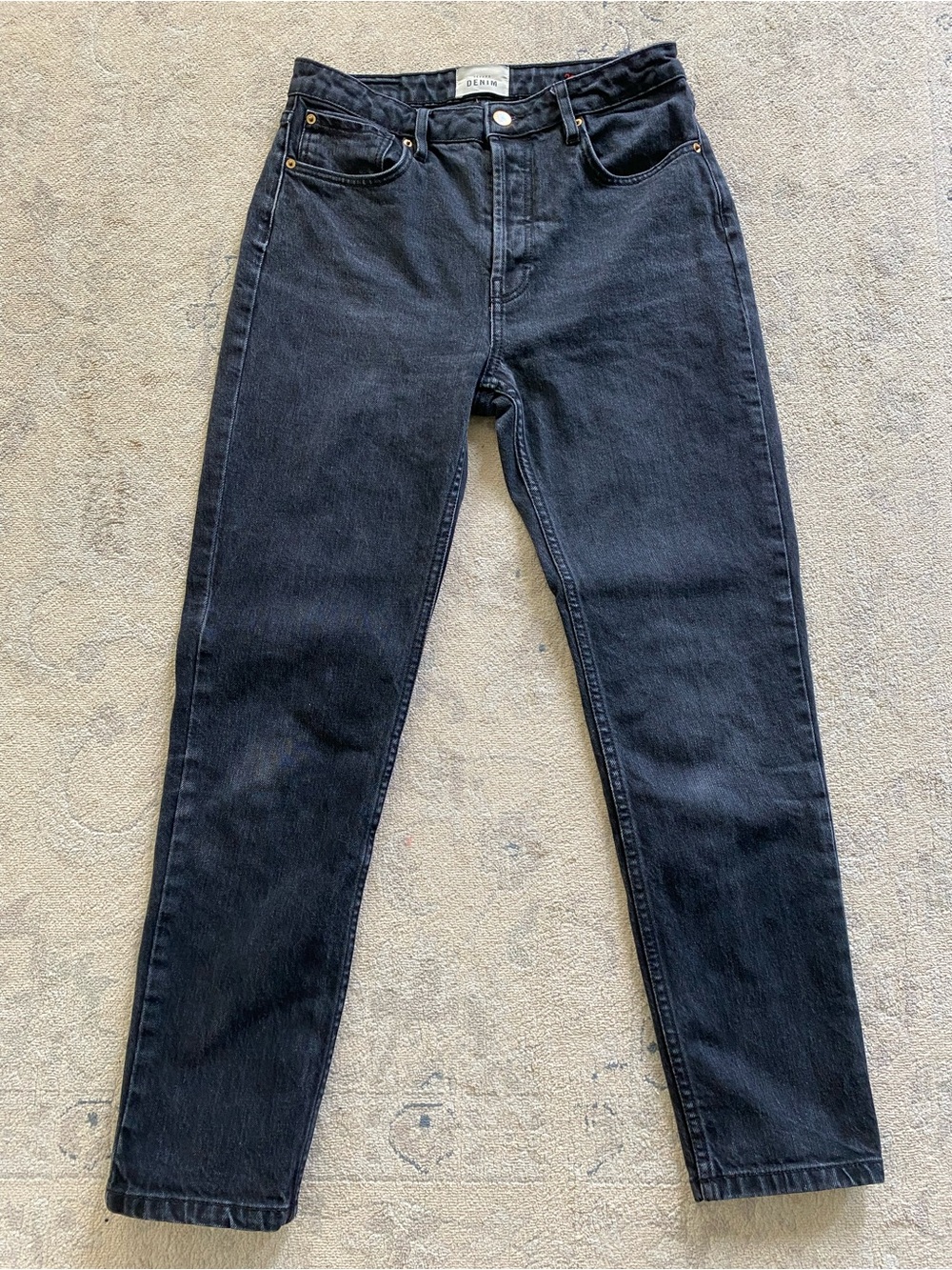 Sezane Brut Sexy Washed Black Dark Gray Jeans 28 High Rise Straight Leg